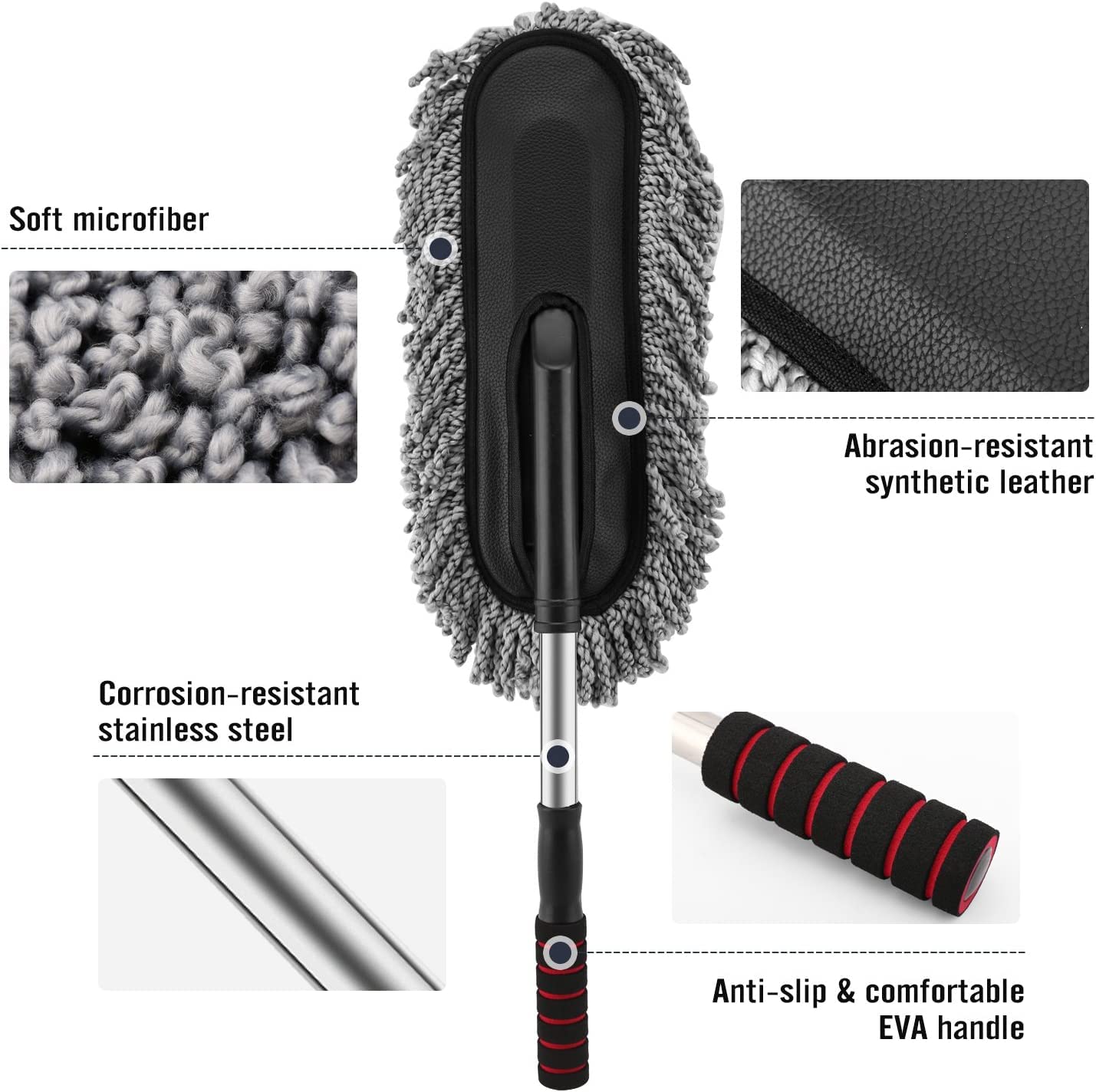 Splendid Super Soft Microfiber Car Duster Exterior with Extendable Handle, Car Brush Duster for Car Cleaning Dusting - Grey